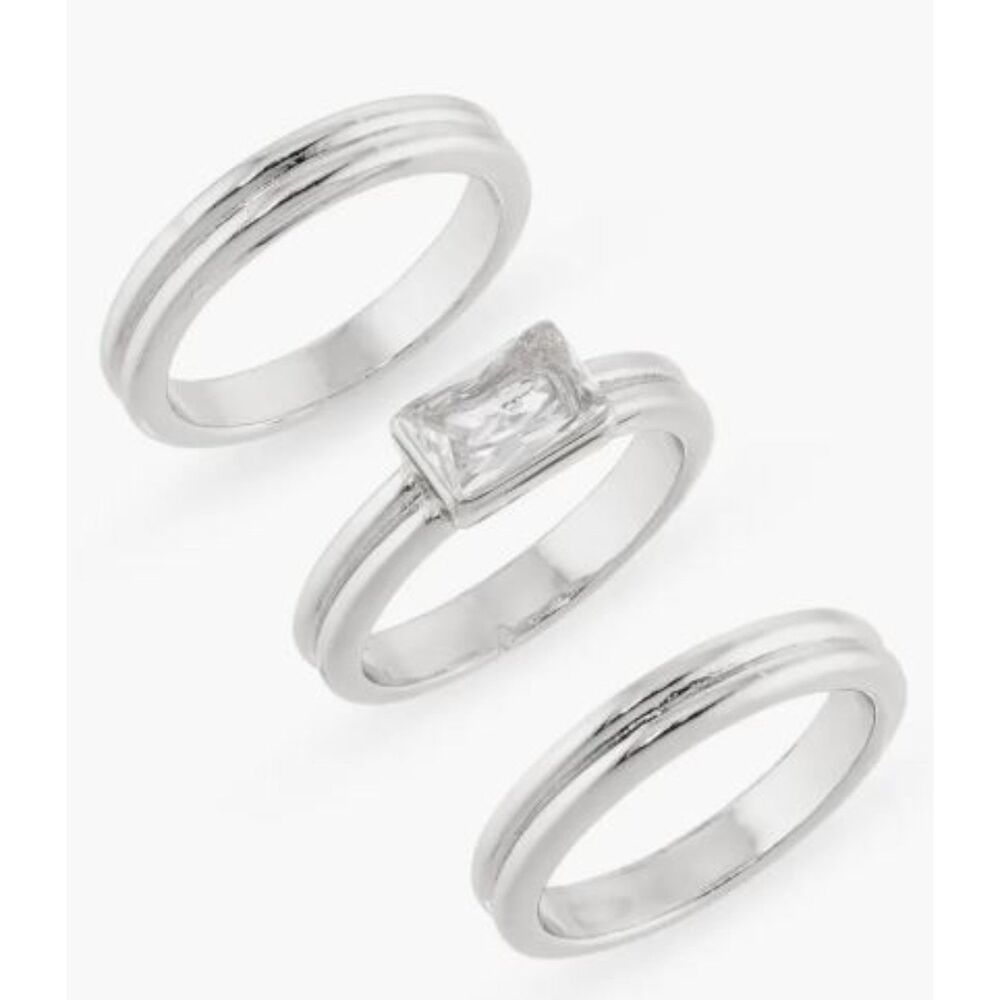 Set of 3 Cubic Zirconia Textured Band Rings Sz7